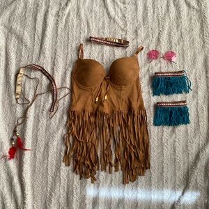 Hippy costume boho fringe Halloween lot hippy top glasses armbands necklace